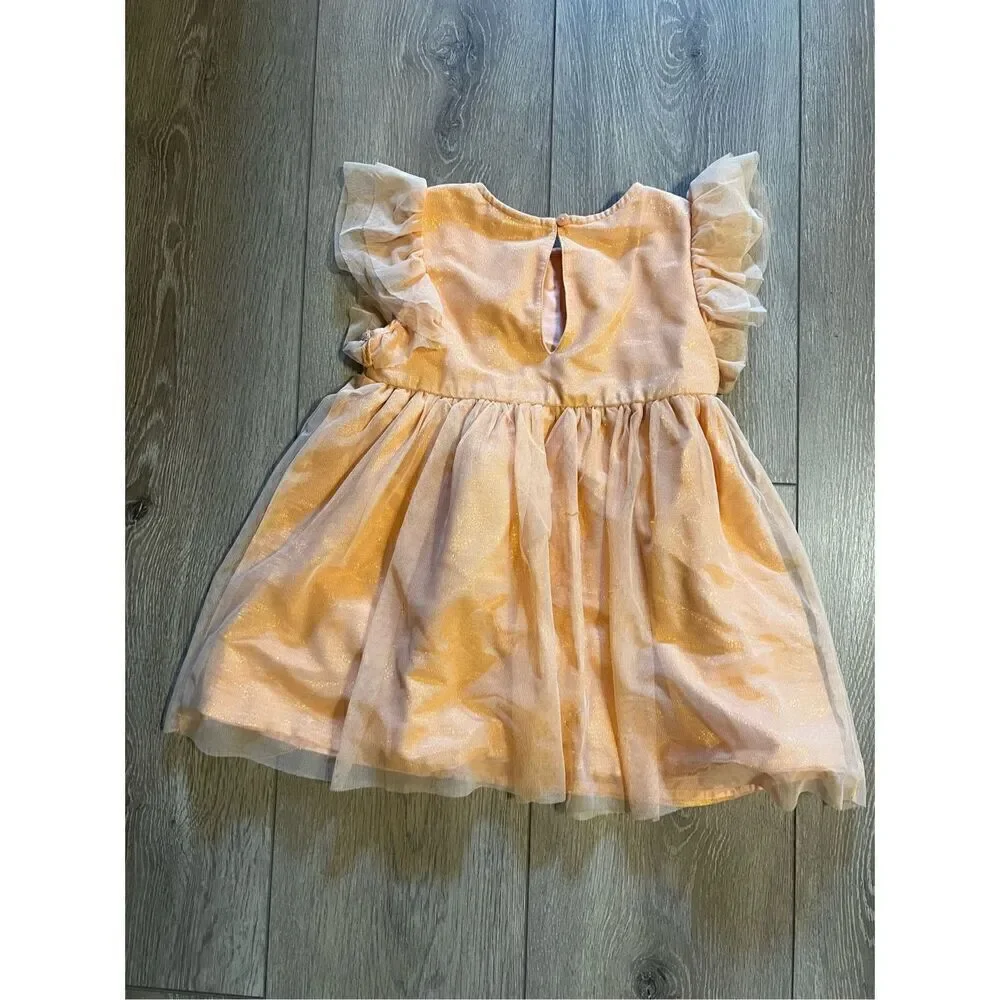 Cat & Jack Girls Size 3T Casual Dress Peach Pink Fir Flare Tulle Sleeve